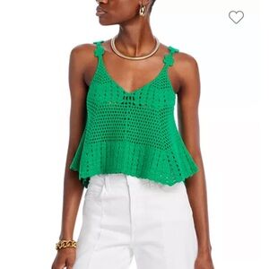 Bloomingdale’s Aqua Cotton Crochet Green Tank
